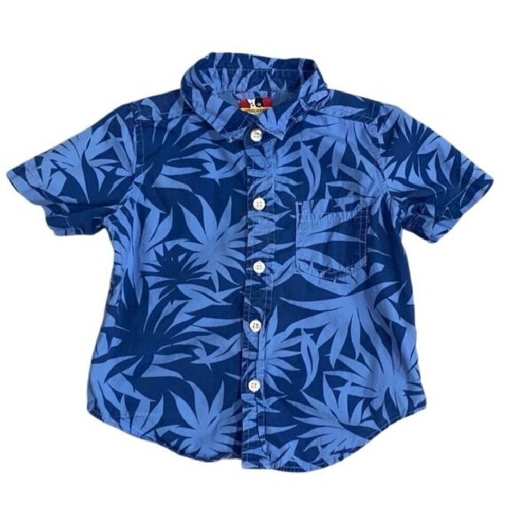 Sprockets 2T Blue Leaf‎ Tropical Print Button Down Shirt Cotton Short Sleeve